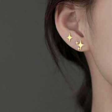 PANSHI Gold Stud Earrings Sterling Silver Post Earrings Star Stud Earrings for Women Teen Trendy Hypoallergenic Small Post Pierced Studs Earrings Jewelry Gifts (3 Stars Gold)