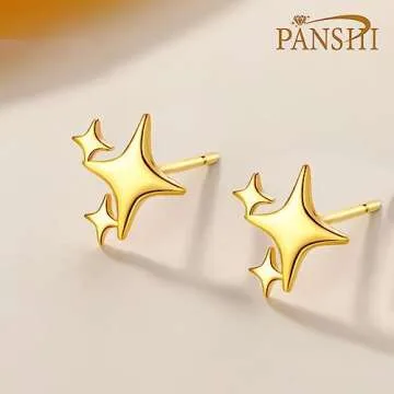 PANSHI Gold Stud Earrings Sterling Silver Post Earrings Star Stud Earrings for Women Teen Trendy Hypoallergenic Small Post Pierced Studs Earrings Jewelry Gifts (3 Stars Gold)