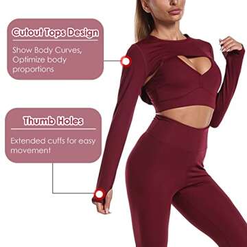 Women's Crewneck Long Sleeve Crop Tops Workout Gym Casual Cut-Out Loose Cropped Sweatshirts Burgundy...