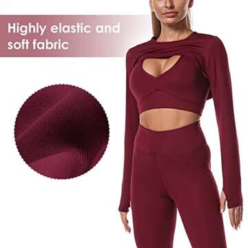 Women's Crewneck Long Sleeve Cropped Hoodies in Burgundy