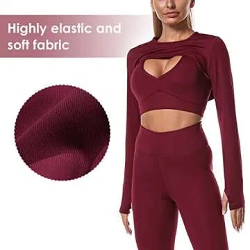 Women's Crewneck Long Sleeve Cropped Hoodies in Burgundy