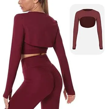 Women's Crewneck Long Sleeve Cropped Hoodies in Burgundy