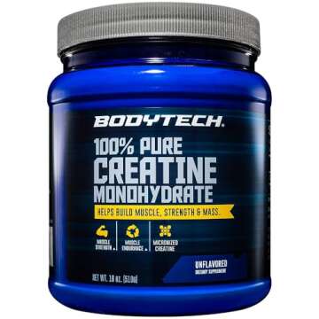 BodyTech 100% Pure Creatine Monohydrate Powder - Premium Micronized Creatine for Enhanced Muscle Str...