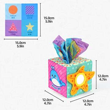 Jollybaby Baby Toys 6-12 Months - Montessori Toy for Babies and Toddlers Square Tissue Box Learning Toy for 6 Months+, Educational High Contrast Toy - Development STEM Toy - Baby Gift(Ocean)