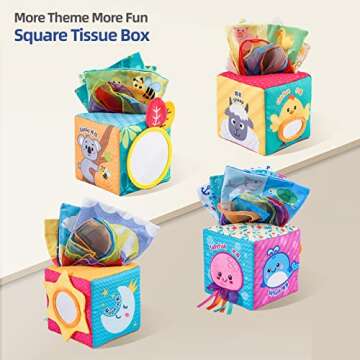 Jollybaby Baby Toys 6-12 Months - Montessori Toy for Babies and Toddlers Square Tissue Box Learning Toy for 6 Months+, Educational High Contrast Toy - Development STEM Toy - Baby Gift(Ocean)