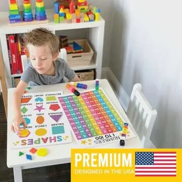 Hadley Designs 16 Educational Posters for Classroom & Kindergarten, Kindergarten Classroom Must Haves, Laminated PreK Learning Chart Materials US & World Map, ABC Alphabet, Shapes, Days of the Week