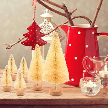KUUQA 48 Pcs Mini Christmas Trees Bottle Brush Trees Tabletop Model Trees for Christmas Decoration DIY Room Decor Diorama Models (White), Small Size Trees