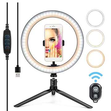 LNIMI 10 Inch LED Light Dimmable Selfie Lamp with Tripod for YouTube Makeup Ringlight