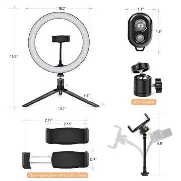 LNIMI 10 Inch LED Light Dimmable Selfie Lamp with Tripod for YouTube Makeup Ringlight