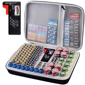 Battery Organizer Storage Holder Case Box with Tester Checker BT-168. Holds 225 Batteries AA AAA C D...