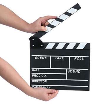 Movie Film Clap Board, Hollywood Clapper Board Wooden Film Movie Clapboard Accessory with Black & Wh...
