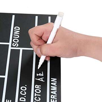 Movie Film Clap Board, Hollywood Clapper Board Wooden Film Movie Clapboard Accessory with Black & White, 12"x11" Give Away White Erasable Pen