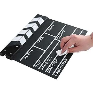 Movie Film Clap Board, Hollywood Clapper Board Wooden Film Movie Clapboard Accessory with Black & White, 12"x11" Give Away White Erasable Pen
