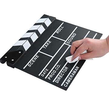 Movie Film Clap Board, Hollywood Clapper Board Wooden Film Movie Clapboard Accessory with Black & White, 12"x11" Give Away White Erasable Pen