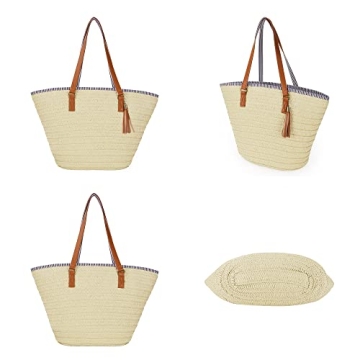 Women's Large Straw Beach Tote with Tassel Summer Essential