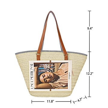 Women's Large Straw Beach Tote with Tassel Summer Essential