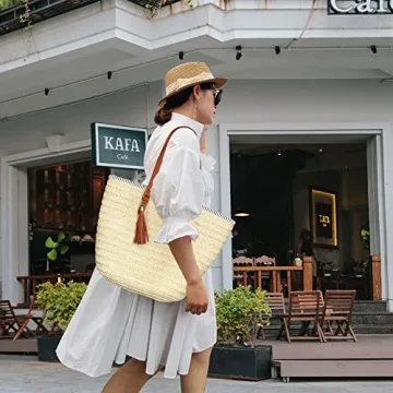 Women's Large Straw Beach Tote with Tassel Summer Essential