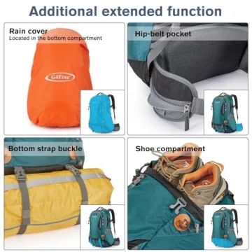 G4Free Waterproof 50L Hiking Backpack with Rain Cover