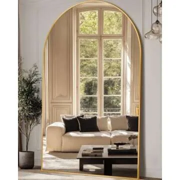 Furnbar Full Length Mirror, 76"x44" Arched Full Body Mirror, Oversized Mirror, Floor Mirror, Leaning Free Standing Mirror, Hanging Mounted Large Mirror for Bedroom Dressing Room, Cloakroom, Gold