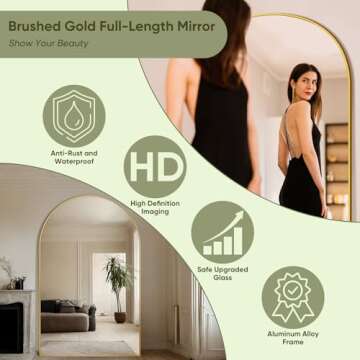 Furnbar Full Length Mirror, 76"x44" Arched Full Body Mirror, Oversized Mirror, Floor Mirror, Leaning Free Standing Mirror, Hanging Mounted Large Mirror for Bedroom Dressing Room, Cloakroom, Gold