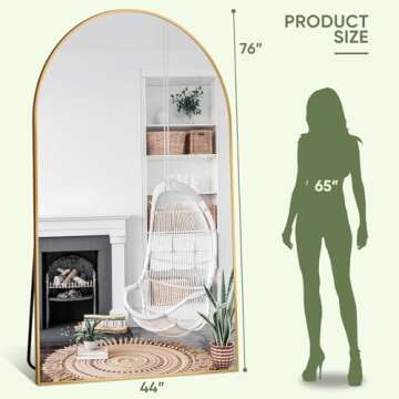 Furnbar Full Length Mirror, 76"x44" Arched Full Body Mirror, Oversized Mirror, Floor Mirror, Leaning Free Standing Mirror, Hanging Mounted Large Mirror for Bedroom Dressing Room, Cloakroom, Gold