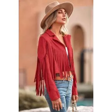 Prettygarden Faux Suede Fringe Jacket for Women