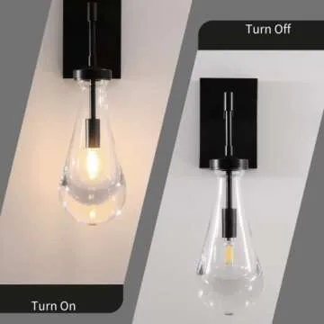 Wall Sconces Set of Two, Black Sconces Dimmable Raindrop Sconces Wall Lighting, Modern Bathroom Sconces Wall Lamps Vanity Lighting Wall Sconces For Living Room, Wall Lights for Bedroom, Hallway