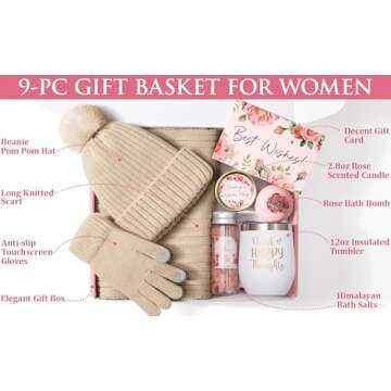 Birthday Gifts for Women, Relaxing Spa Gifts for Women Self Care Gifts Care Package Unique Birthday Gifts for Mom Women Friend Sister Wife Grandma Teacher Nurse w/Winter Beanie Hat Scarf Gloves Set