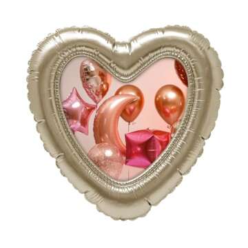 Isaac Jacobs 4x4 Champagne Balloon Heart-shaped Picture Frame with Easel & Hook for Tabletop&Wall Display, Decorative Art Design, Home Décor, Gallery Wall, Bookshelf, Desktop Display (4x4, Champagne)