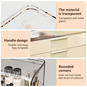 DASITON Cream Dustproof Two layers Storage Box,Makeup Brush Holder,Large Capacity Desktop Storage Box with Drawer,for Beauty Products,Perfume,Jewelry,Nail Polish