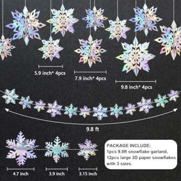 24PCS Snowflake Christmas Decorations, 3D Large Iridescent Paper Snowflakes Garland Hanging Snow Fla...
