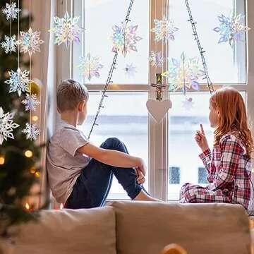 24PCS Snowflake Christmas Decorations, 3D Large Iridescent Paper Snowflakes Garland Hanging Snow Flakes for Winter Wonderland Christmas Party Decorations Holiday New Year Home Decor, Holographic