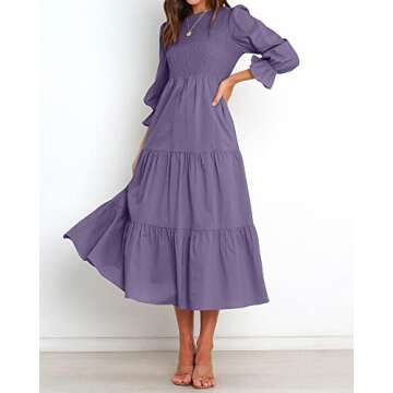 BTFBM Women Casual Long Sleeve Crew Neck Fall Dress Bohemian Relaxed Fit Floral Flowy Maxi Dresses T...