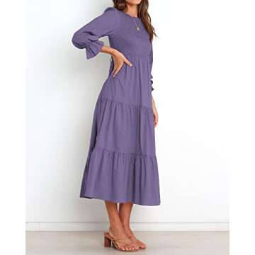 BTFBM Women Casual Long Sleeve Crew Neck Fall Dress Bohemian Relaxed Fit Floral Flowy Maxi Dresses Tiered Cocktail Dress(Solid Purple,XX-Large)