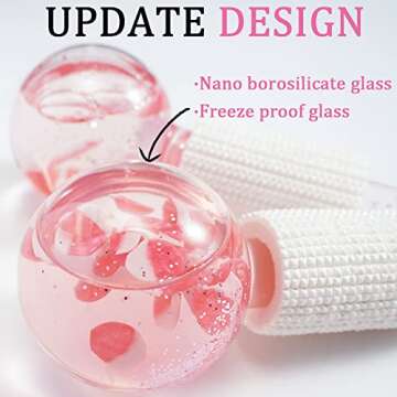 CIBLUTY Ice Globes for under Eyes, 2 PCS Natural Rose Quartz Glass Face Roller Balls Facial Globes with glitters for Redness Soothing, Puffiness Reducing, Headache Relief…