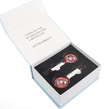 CIBLUTY Ice Globes for under Eyes, 2 PCS Natural Rose Quartz Glass Face Roller Balls Facial Globes with glitters for Redness Soothing, Puffiness Reducing, Headache Relief…