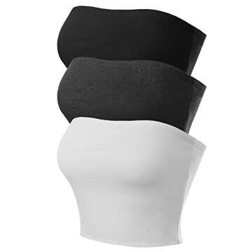MixMatchy Women's Strapless Tube Top 3PACK - Black Charcoal White
