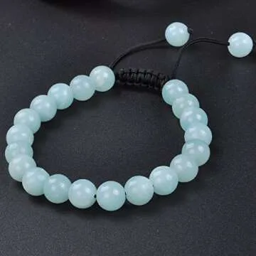 MASSIVE BEADS Knitting Adjustable Mens Womens Natural Gemstone 8MM Round Beads Healing Power Stretch Bracelet (Amazonite, 8mm)