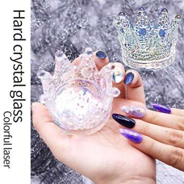 2PCS Nail Art Dappen Dish 2 In 1 Glass Dish for Nail Acrylic Liquid Powder–Nail Crystal Bowl/Glass Nails Cup/Nails Pen Holder, Crown Nails Glass Dish, Colorful Laser