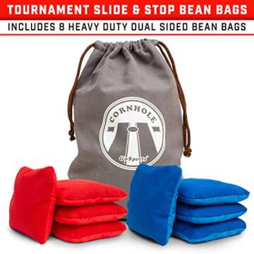 GoSports Tournament Edition Regulation Cornhole Game Set - 4 ft x 2 ft Wood Boards with 8 Dual Side (Slide and Stop) Bean Bags