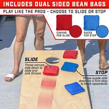 GoSports Tournament Edition Regulation Cornhole Game Set - 4 ft x 2 ft Wood Boards with 8 Dual Side (Slide and Stop) Bean Bags