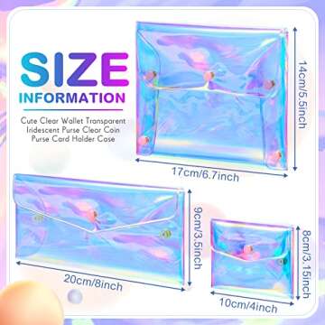 Patelai 3 Pcs Holographic Makeup Bag Iridescent Pencil Pouch Clear Transparent Iridescent Cosmetic Bag Organizer Travel Hologram Handbag Clear Coin Purse for Women(Mixed Sizes)