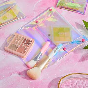 Patelai 3 Pcs Holographic Makeup Bag Iridescent Pencil Pouch Clear Transparent Iridescent Cosmetic Bag Organizer Travel Hologram Handbag Clear Coin Purse for Women(Mixed Sizes)
