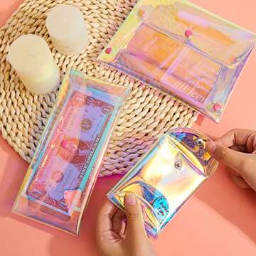 Patelai 3 Pcs Holographic Makeup Bag Iridescent Pencil Pouch Clear Transparent Iridescent Cosmetic Bag Organizer Travel Hologram Handbag Clear Coin Purse for Women(Mixed Sizes)