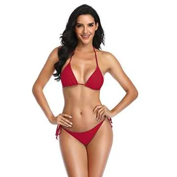 SHERRYLO Thong Bikini Two Pieces Bathing Suit for Women Triangle Top Brazilian Bottom S-XL Body (Wine Red, One Size)
