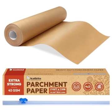 Katbite Unbleached Parchment Paper for Baking, 15 in x 210 ft, 260 Sq.Ft, Heavy Duty Baking Paper wi...