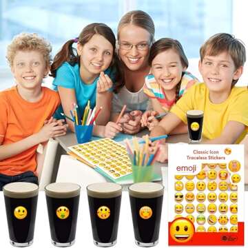 MORCART Resuable Emoji Stickers Funny Icons Decorative Drink Marker, 84pcs Party Gift for Kids Friends, Personalized Your Life, Removable & Washable