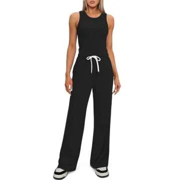 Darong Women's 2 Piece Outfits Lounge Sets Sleeveless Tank Tops Wide Leg Pants Sets Tracksuits Match Sets