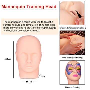 False Eyelash Extension kit, MYSWEETY 19PCS Professional Eyelashes Kit with Flat Mannequin Head, Las...