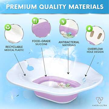 Sitz Bath for Toilet Seat – Foldable Design – Perfect for Postpartum Care & Yoni Steam – for Soothing and Relieving Perineal & Hemorrhoid Swelling/Inflammation – (Purple)